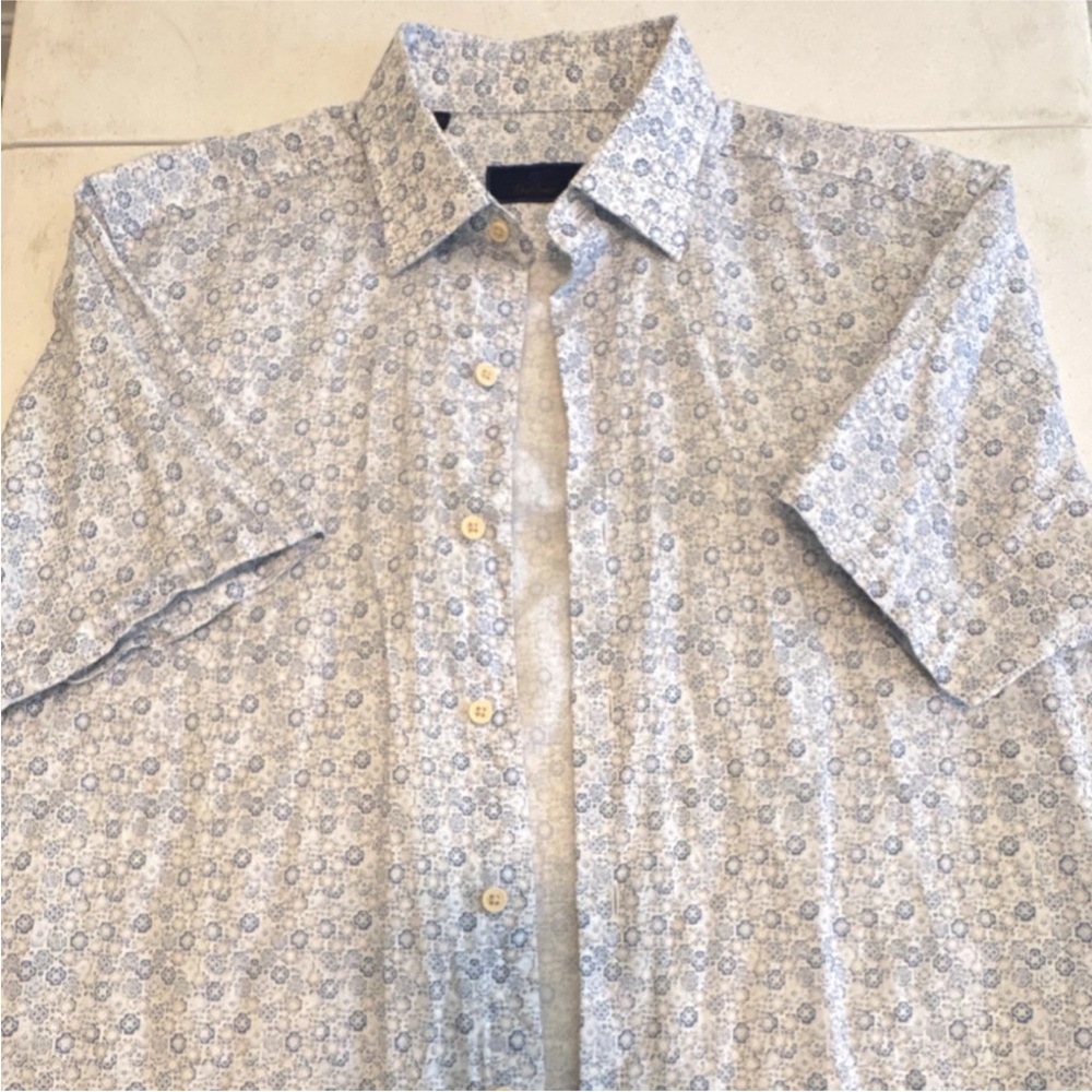 David Donahue Blue Patterned Short Sleeve Shirt